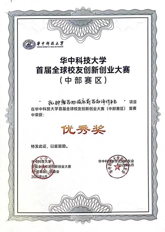 华中科技大学首届全球校友创新创业大赛优秀奖